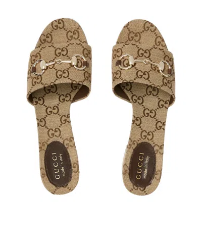 Gucci 55mm Siaga Gg Monogram Canvas Block-heel Sandals In Brown