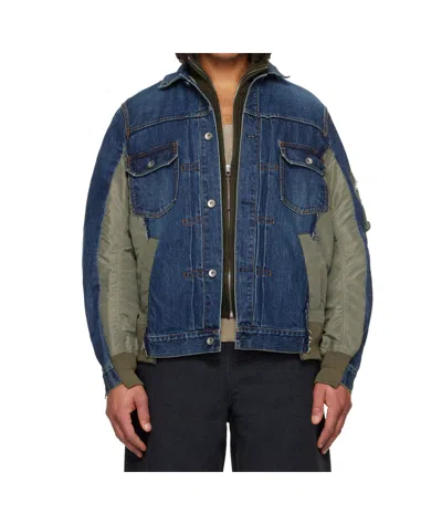 Sacai Patchwork Denim Jacket In Blue
