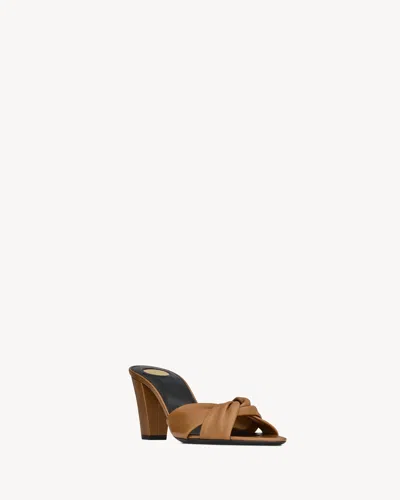 Saint Laurent Dark Macadamia Nappa Leather Franciane Mule Sandals In Multi