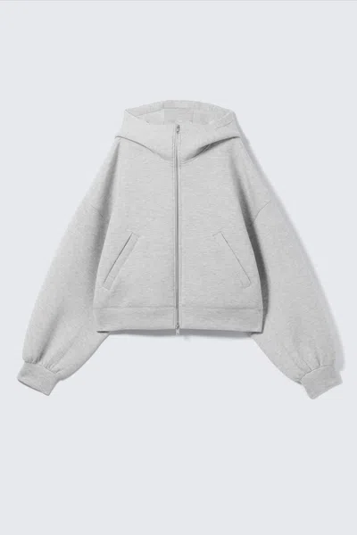 Weekday Funnel Neck Zip Up Scub-style Hoodie In Gray