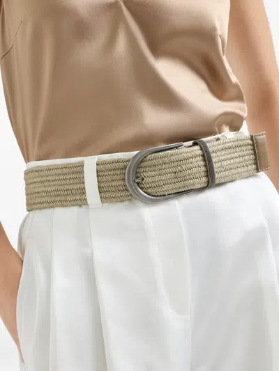 Brunello Cucinelli Linen Belt Braided Design Shiny Loop In Neutral
