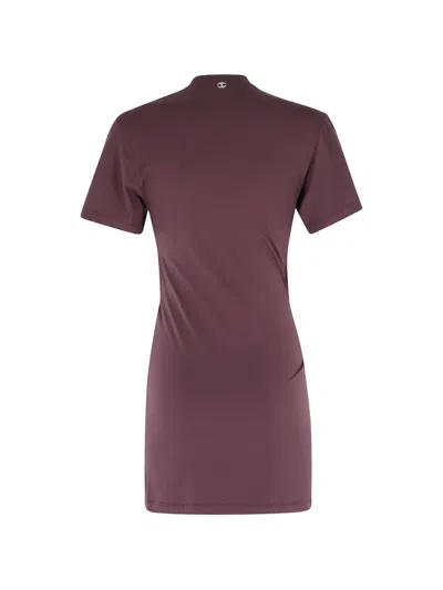 Rabanne Embellished Gathered Cut-out Cotton-blend Jersey Mini Dress In Purple