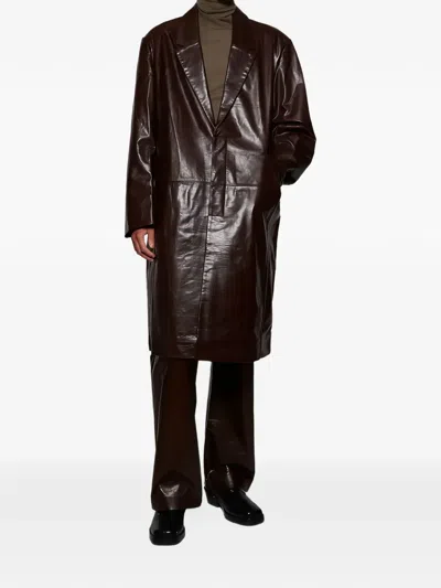 Entire Studios Single-breasted Leather Coat In Brown