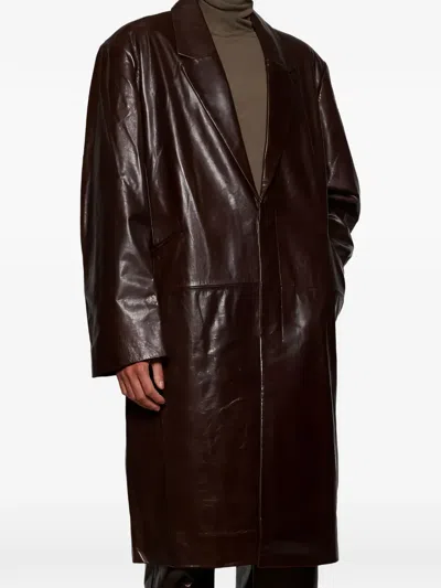 Entire Studios Single-breasted Leather Coat In Brown