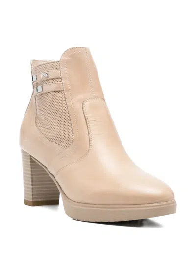 Nero Giardini Perforated Strap Boots In Neutral