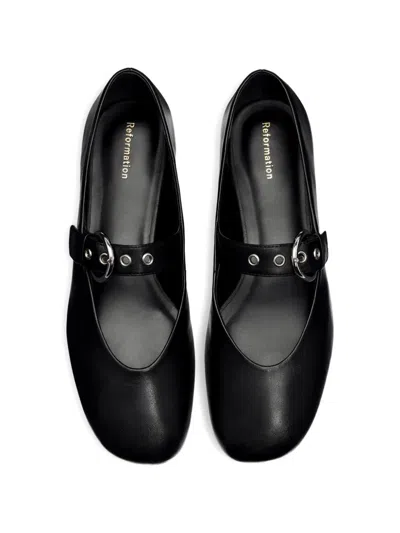 Reformation Bethany Adjustable-buckle Ballet Flat In Black