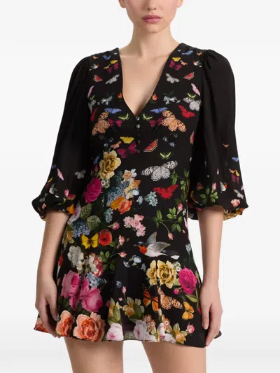 Alice And Olivia Irene Mini Dress Solar Strength Black In Multi
