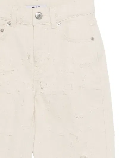 Msgm Ivory Jeans For Boy With Logo In Neutral