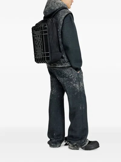 Diesel Embossed-logo Backpack In Black