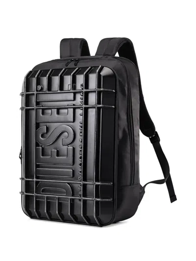 Diesel Embossed-logo Backpack In Black