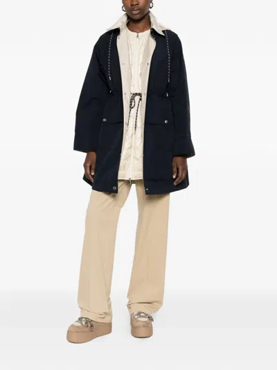 Moncler Begonia Hooded Jacket Drawstring Waist Pockets In Blue