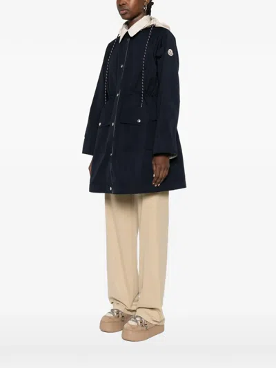 Moncler Begonia Hooded Jacket Drawstring Waist Pockets In Blue