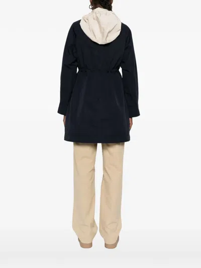Moncler Begonia Hooded Jacket Drawstring Waist Pockets In Blue
