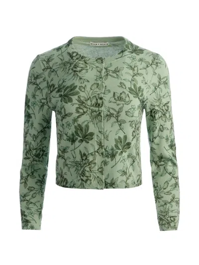 Alice And Olivia Dollie Cardigan Mystic Garden Sage In Green