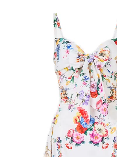 Camilla Ballerina Tie-detailed Cutout Ruched Floral-print Cotton-blend Midi Dress In Multi