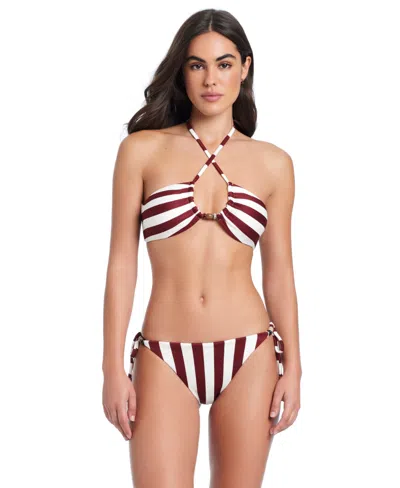 Red Carter Side Tie Bikini Bottom In Burgundy