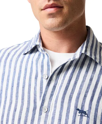 Rodd & Gunn Seadown Original Fit Stripe Linen Button-up Shirt In Blue