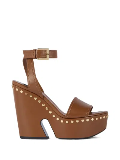 Givenchy Clog Platform Sandals In Leather With Studs Detail In Brown