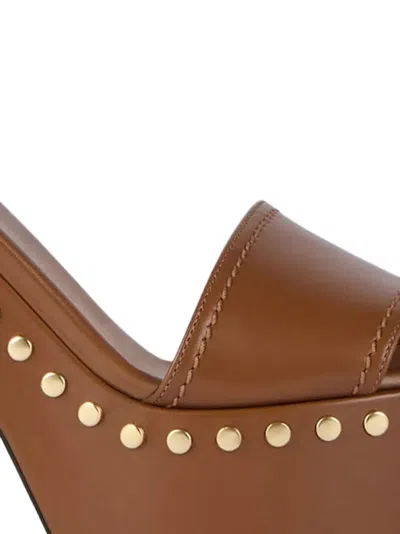 Givenchy Clog Platform Sandals In Leather With Studs Detail In Brown