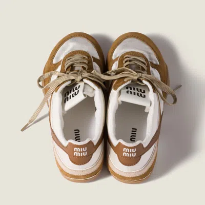 Miu Miu Gymnasium Sneakers In Technical Fabric And Suede In Brown