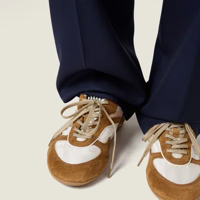 Miu Miu Gymnasium Sneakers In Technical Fabric And Suede In Brown