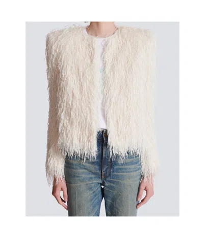 Balmain Fringed Jacket In White