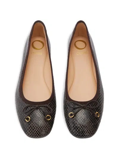 Odissi Lou Python-print Leather Ballet Flats In Brown