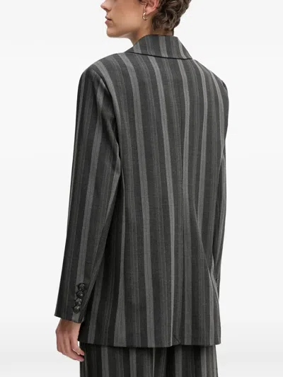Mos Mosh Striped Button Blazer In Gray