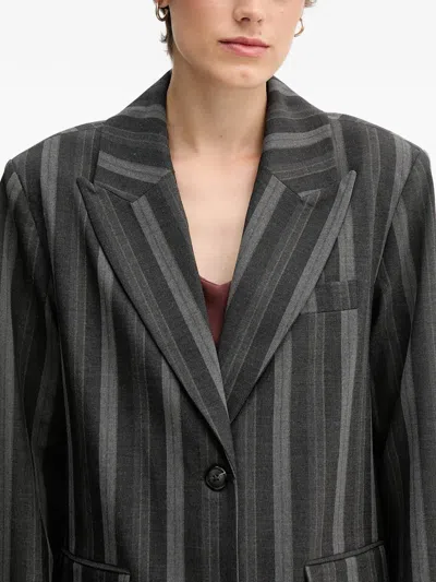 Mos Mosh Striped Button Blazer In Gray