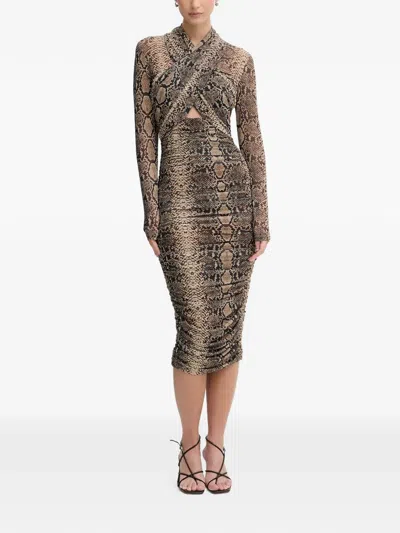 Bardot Aliyah Printed Midi Dress In Brown