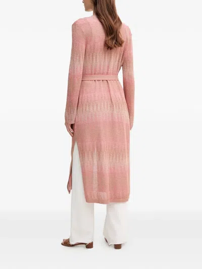 Ouí Belted Patterned Cardigan In Pink