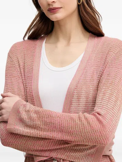 Ouí Belted Patterned Cardigan In Pink