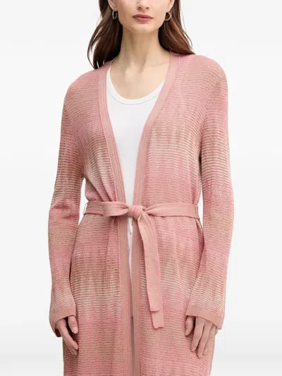 Ouí Belted Patterned Cardigan In Pink