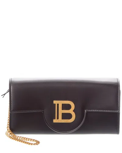 Balmain Buzz Leather Wallet On Chain In Brown