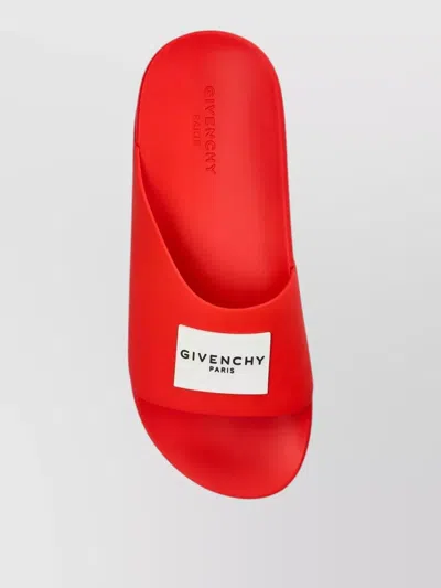 Givenchy Red Polyurethane Label Slide Flat Sandal In Red