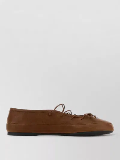 Miu Miu Leather Ballerina Shoes Flat Sole Round Toe In Brown