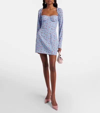 Dolce & Gabbana Small Rose-print Short Charmeuse Dress In Blue