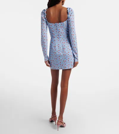Dolce & Gabbana Small Rose-print Short Charmeuse Dress In Blue