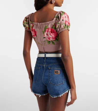 花卉蝴蝶结细节棉质短款上衣