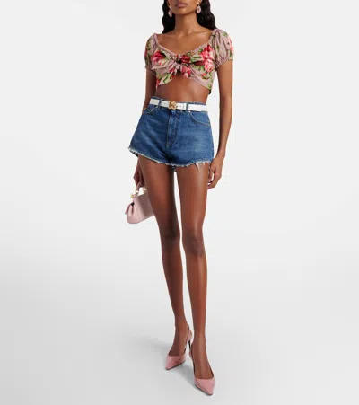 花卉蝴蝶结细节棉质短款上衣