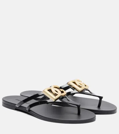 Dolce & Gabbana Black Thong Sandals With Logo Plaque On The Front In Rubber Woman
