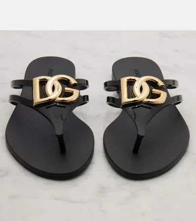 Dolce & Gabbana Black Thong Sandals With Logo Plaque On The Front In Rubber Woman