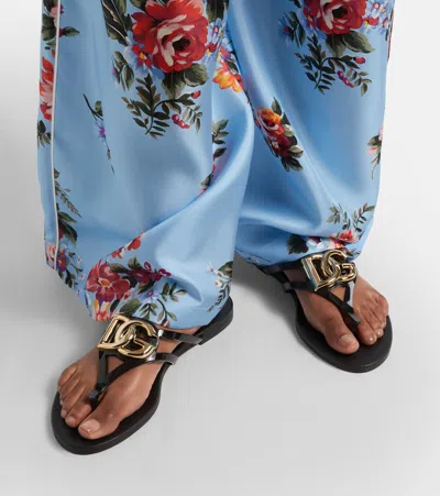 Dolce & Gabbana Black Thong Sandals With Logo Plaque On The Front In Rubber Woman