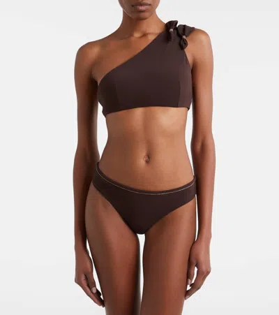 Brunello Cucinelli Embellished Bikini Bottoms In Brown