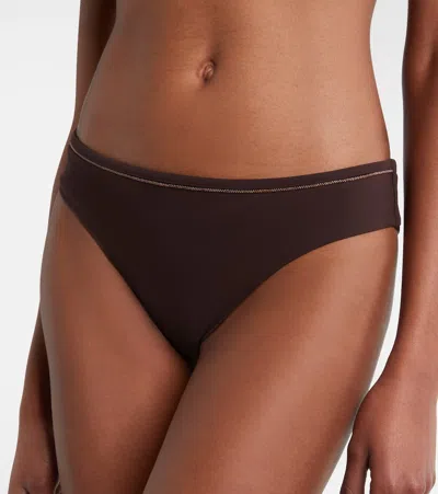 Brunello Cucinelli Embellished Bikini Bottoms In Brown