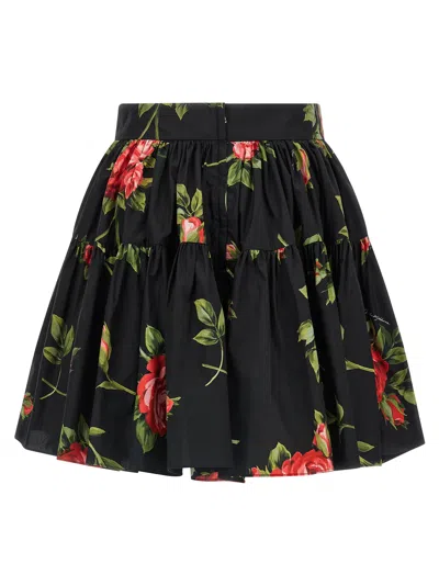 Dolce & Gabbana Black Mini Skirt With Floral Print Dolce E Gabbana