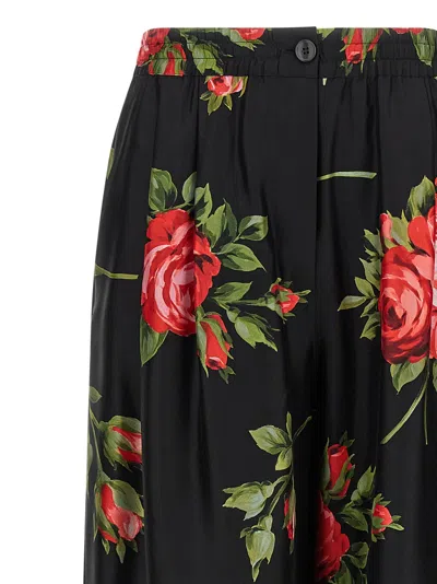 Dolce & Gabbana Women Wide-leg Pants With A Rose Bouquet Print In Black