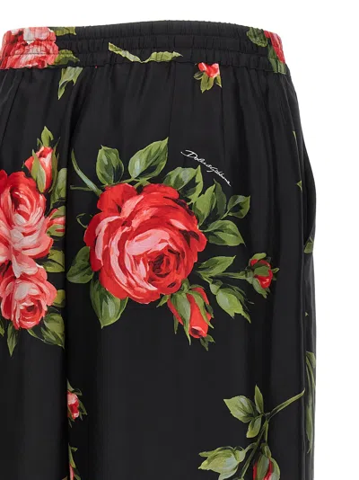 Dolce & Gabbana Women Wide-leg Pants With A Rose Bouquet Print In Black