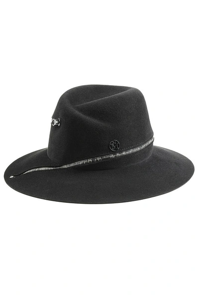 Maison Michel Felted Rabbit Fur Hat With Zipper Trim In Black