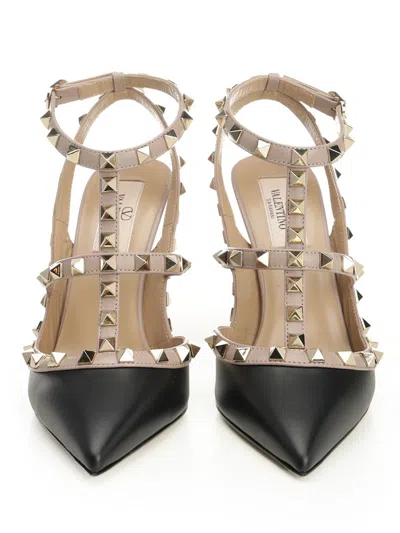 Valentino Garavani Rockstud Caged Ankle Strap Pump In Black